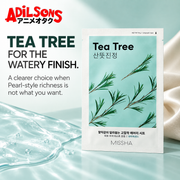 MISSHA Airy Fit Sheet Mask Tea Tree — TEA TREE FOR THE WATERY FINISH. A clearer choice when Pearl-style richness is not what you want.