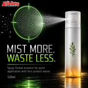 MIST MORE. WASTE LESS. Spray-format essence for quick application with less product waste.