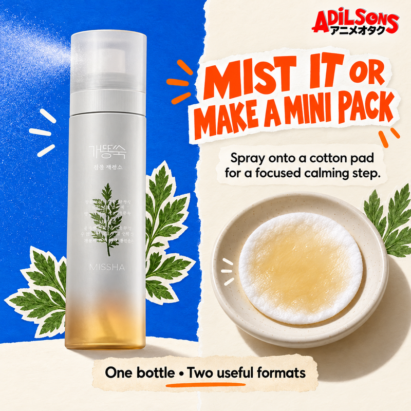 MIST IT OR MAKE A MINI PACK. Spray onto a cotton pad for a focused calming step.