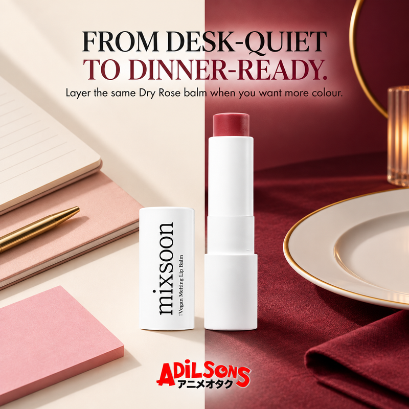 FROM DESK-QUIET TO DINNER-READY. Layer the same Dry Rose balm when you want more colour.
