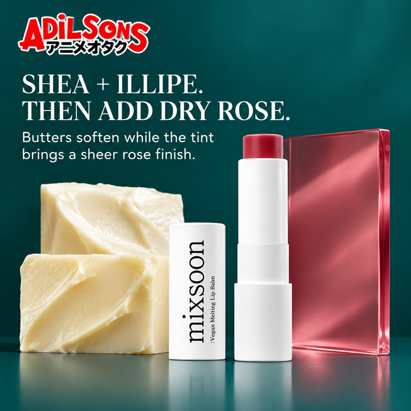 SHEA + ILLIPE. THEN ADD DRY ROSE. Butters soften while the tint brings a sheer rose finish.