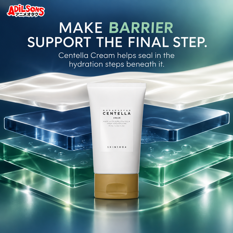 MAKE BARRIER SUPPORT THE FINAL STEP. Centella cream helps seal in the hydration steps beneath it.