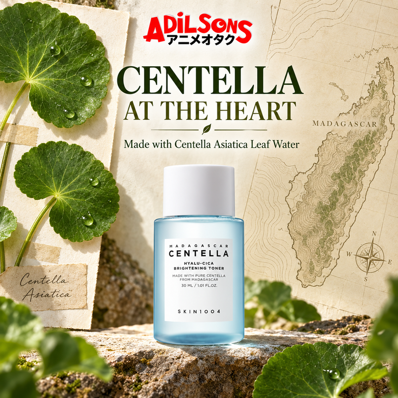 Adilsons Beauty ad for SKIN1004 Hyalu-Cica Brightening Toner 30 ml: Centella leaf water formula identity