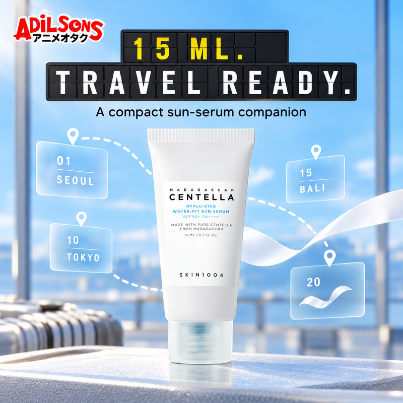 Adilsons Beauty ad for SKIN1004 Hyalu-Cica Water-Fit Sun Serum 15 ml: Flight-friendly mini size