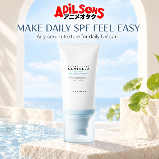 Adilsons Beauty ad for SKIN1004 Hyalu-Cica Water-Fit Sun Serum 50 ml: A sunscreen experience appealing enough to support daily consistency
