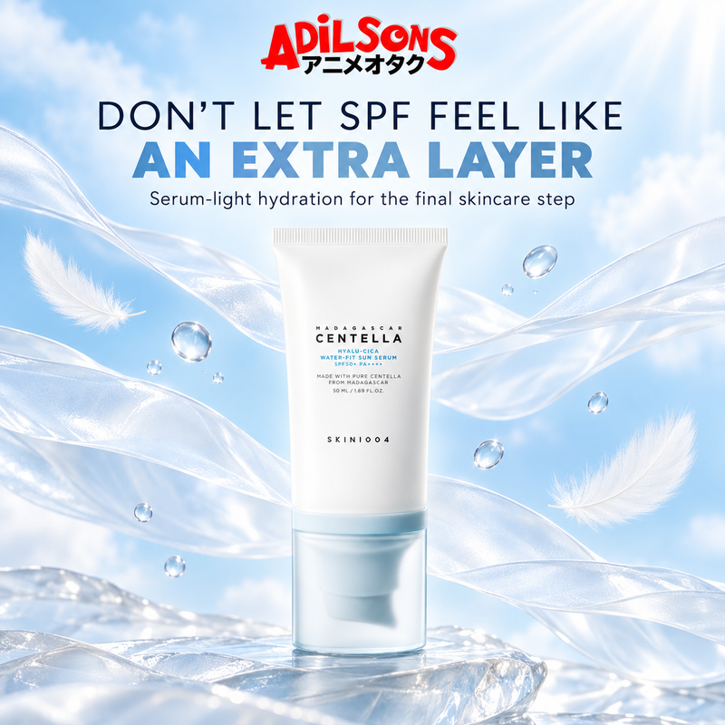 Adilsons Beauty ad for SKIN1004 Hyalu-Cica Water-Fit Sun Serum 50 ml: A hydrating sunscreen can reduce the sense of adding another dry layer