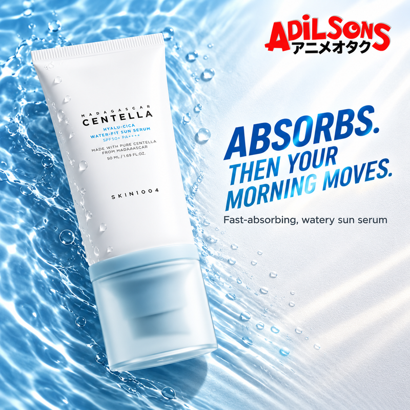 Adilsons Beauty ad for SKIN1004 Hyalu-Cica Water-Fit Sun Serum 50 ml: Quick absorption helps a busy morning routine move on