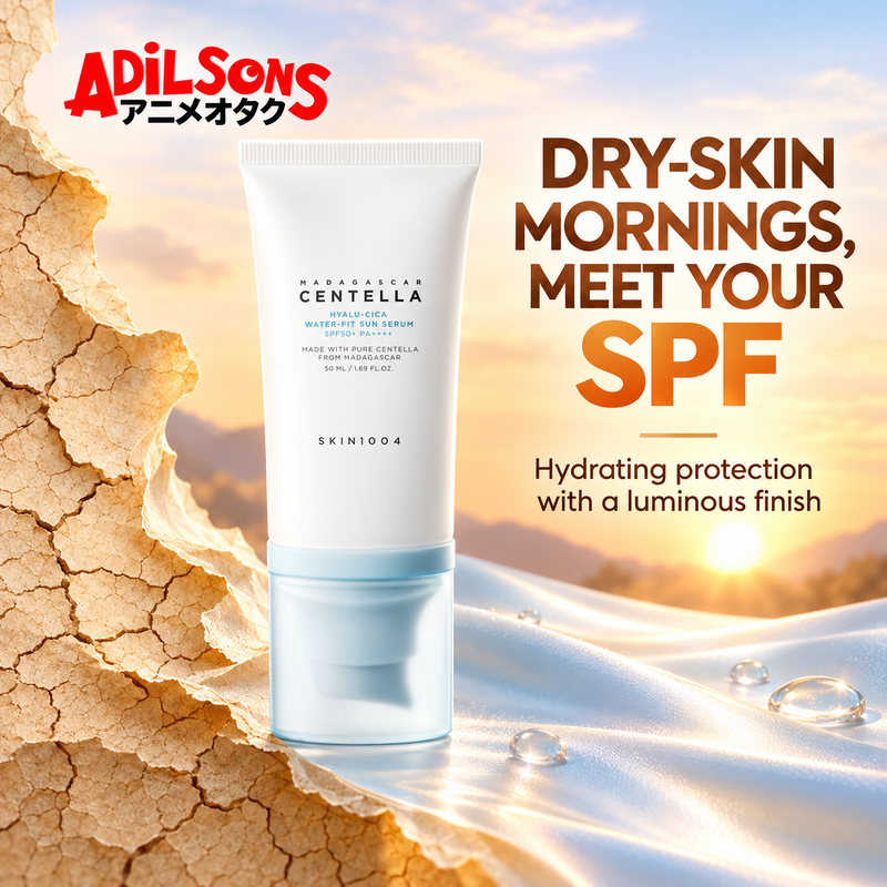 Adilsons Beauty ad for SKIN1004 Hyalu-Cica Water-Fit Sun Serum 50 ml: The formula is positioned for dry skin seeking protection plus comfort