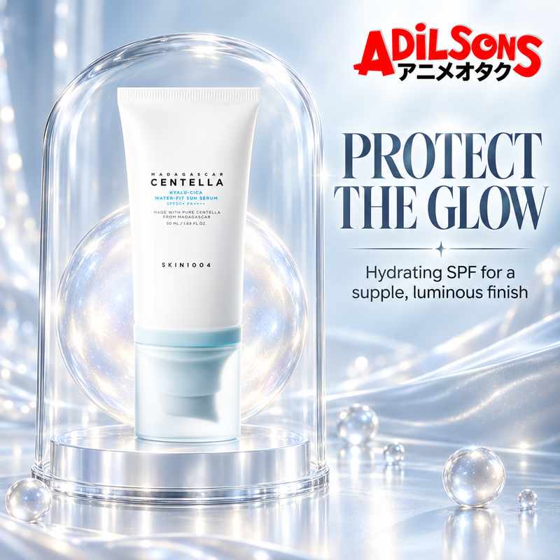 Adilsons Beauty ad for SKIN1004 Hyalu-Cica Water-Fit Sun Serum 50 ml: Hydration helps skin look supple and radiant while protected
