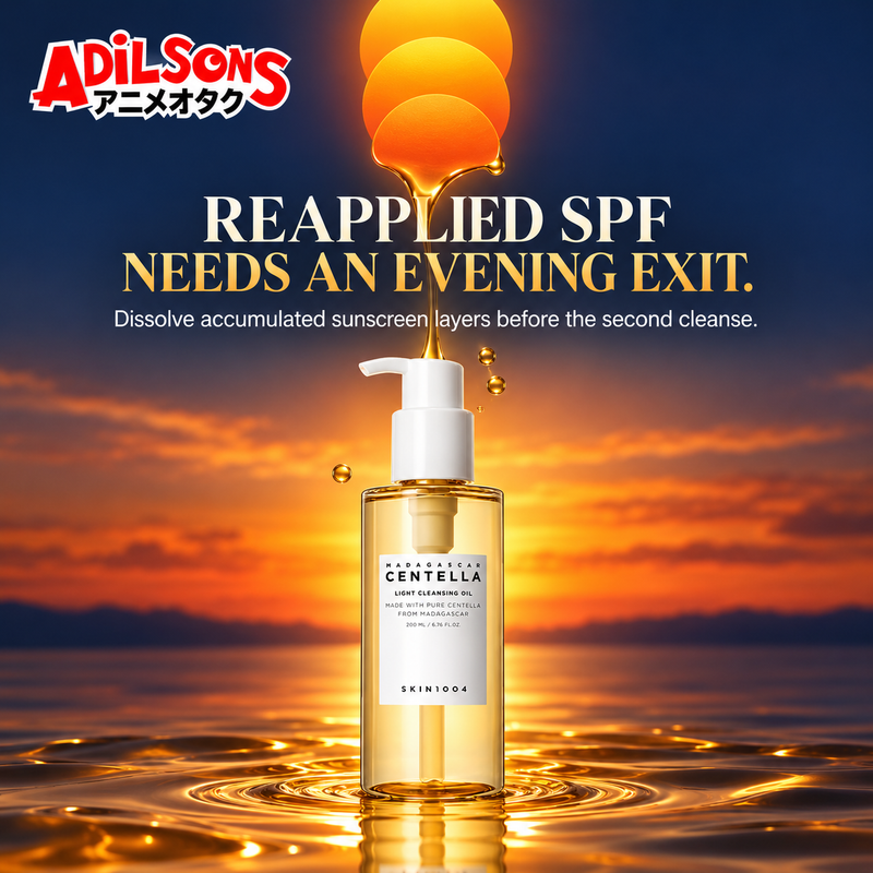 REAPPLIED SPF NEEDS AN EVENING EXIT. Dissolve accumulated sunscreen layers before the second cleanse.