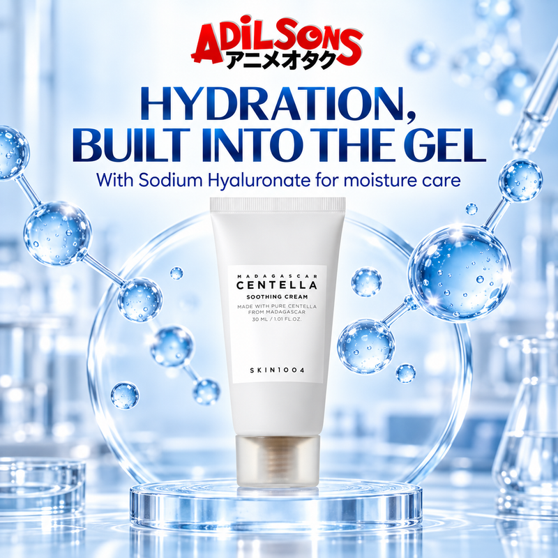 Adilsons Beauty ad for SKIN1004 Madagascar Centella Soothing Cream 30 ml: Sodium Hyaluronate supports a hydrated skin feel