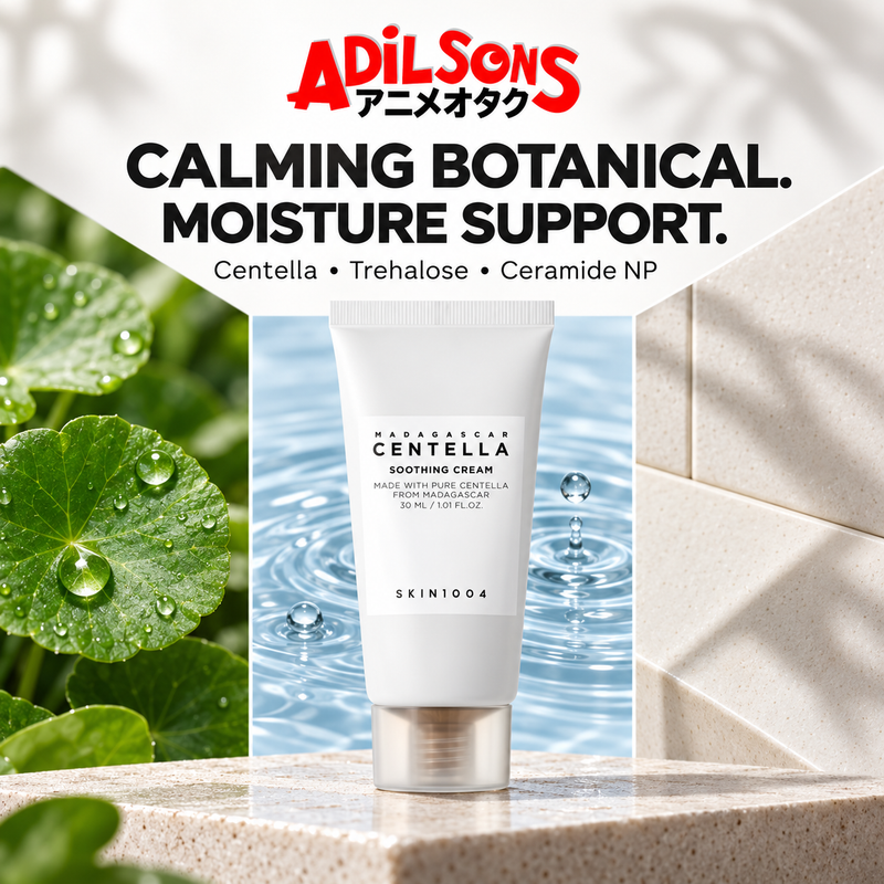 Adilsons Beauty ad for SKIN1004 Madagascar Centella Soothing Cream 30 ml: Centella plus moisture-supporting ingredients create a balanced formula