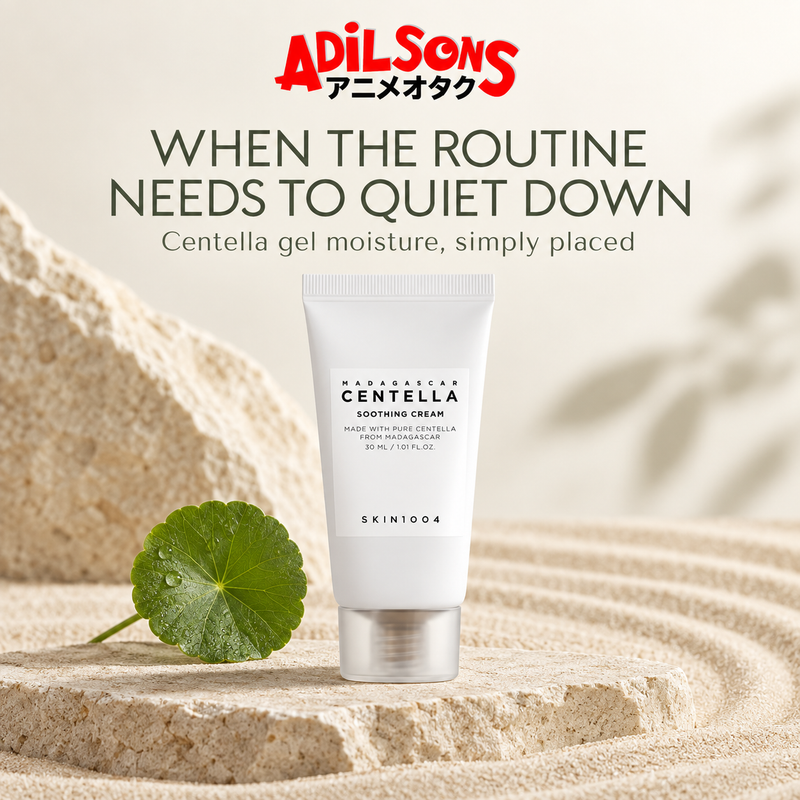 Adilsons Beauty ad for SKIN1004 Madagascar Centella Soothing Cream 30 ml: A simple soothing moisturizer can anchor a pared-back routine