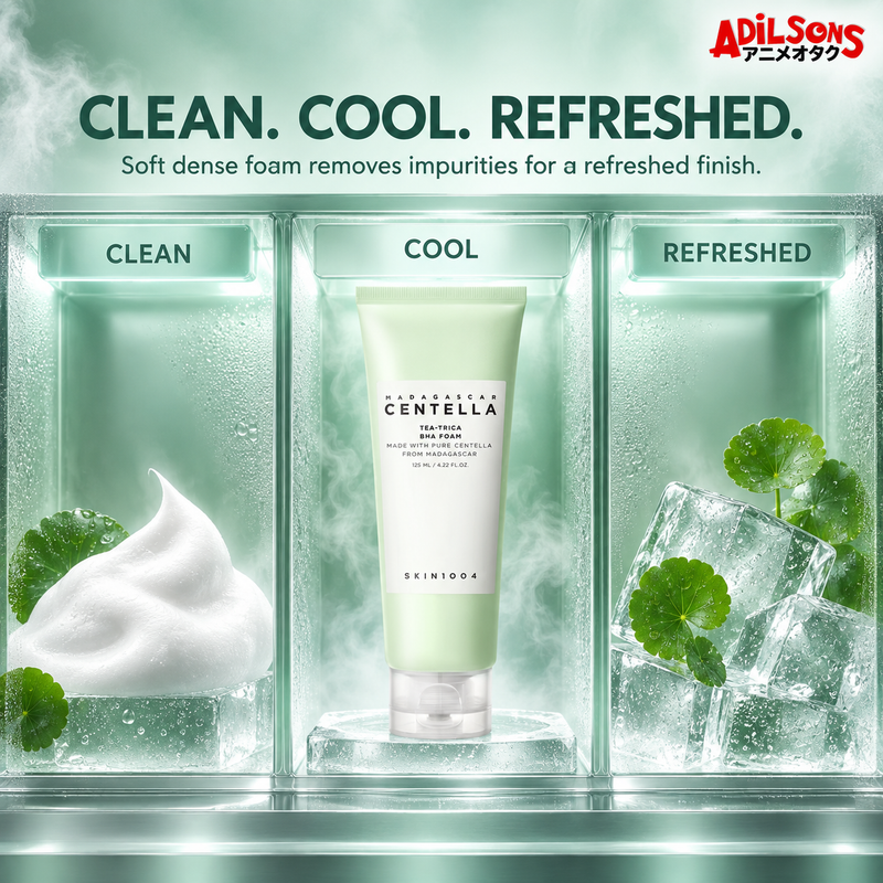 SKIN1004 Tea-Trica BHA Foam 125ml creative: clean cool refreshed finish.