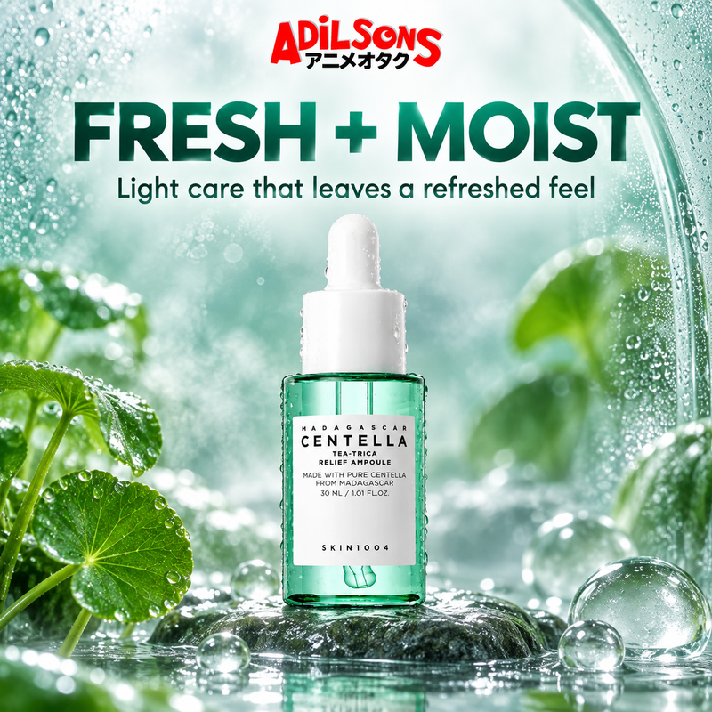 Adilsons Beauty ad for SKIN1004 Tea-Trica Relief Ampoule 30 ml: Refreshed and moist finish