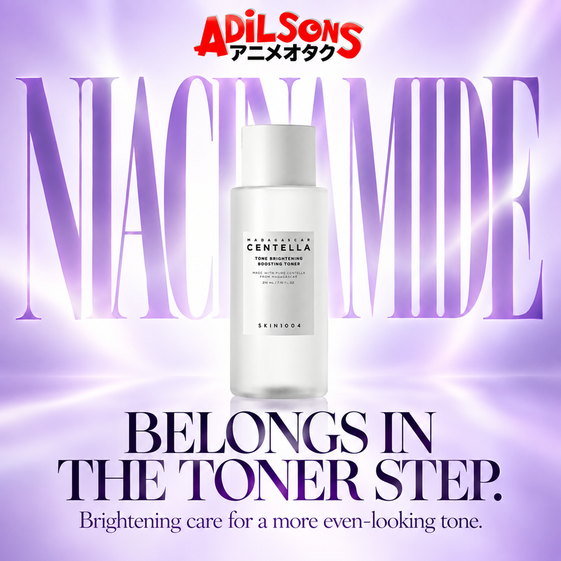 Niacinamide brightening care in the toner step for a more even-looking tone.