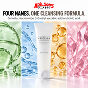 FOUR NAMES. ONE CLEANSING FORMULA. Centella, niacinamide, 3-O-ethyl ascorbic acid and citric acid.