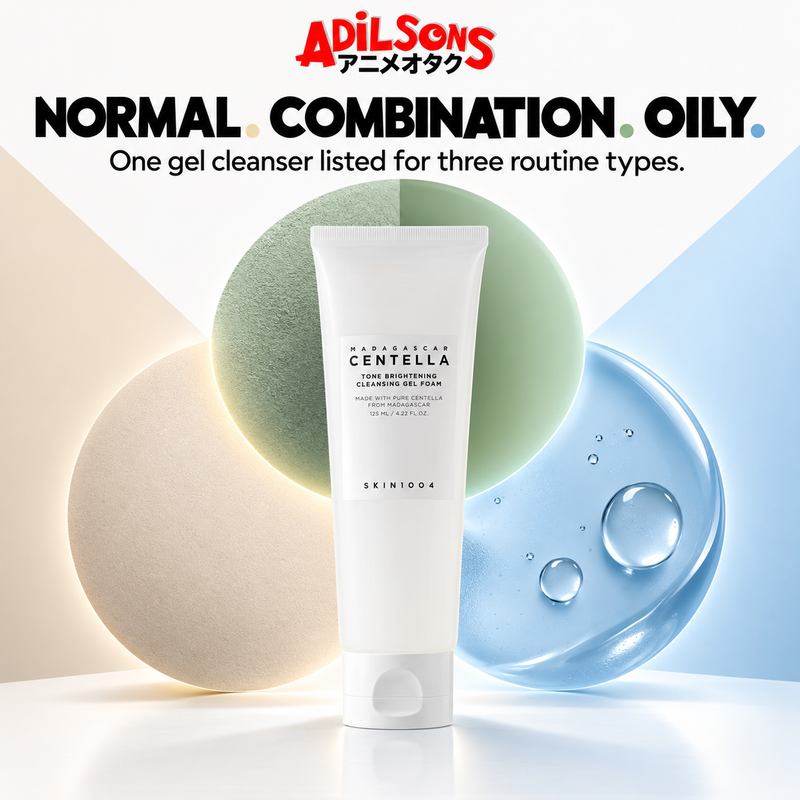 NORMAL. COMBINATION. OILY. One gel cleanser listed for three routine types.