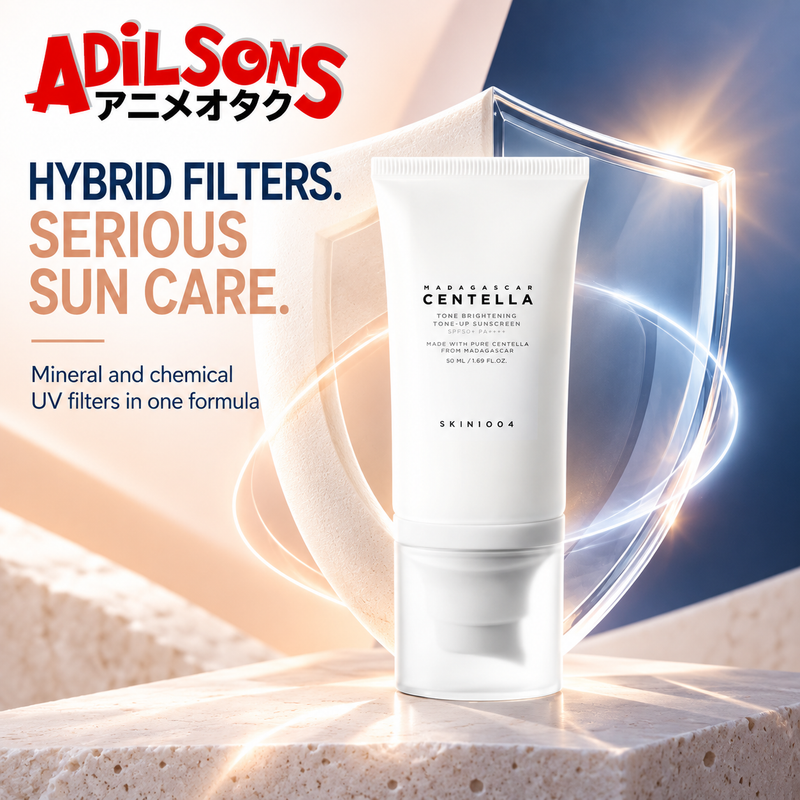 Adilsons ad for SKIN1004 Tone Brightening Tone-Up Sunscreen 50ml: HYBRID FILTERS. SERIOUS SUN CARE.