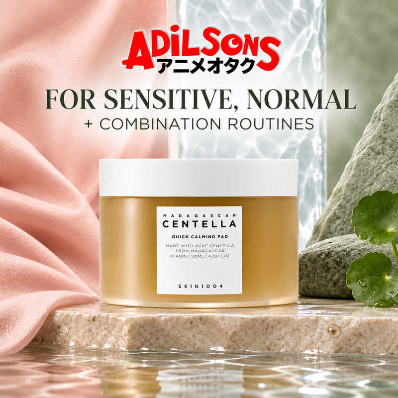 Adilsons Beauty sales creative for SKIN1004 Quick Calming Pad: FOR SENSITIVE, NORMAL — + COMBINATION ROUTINES