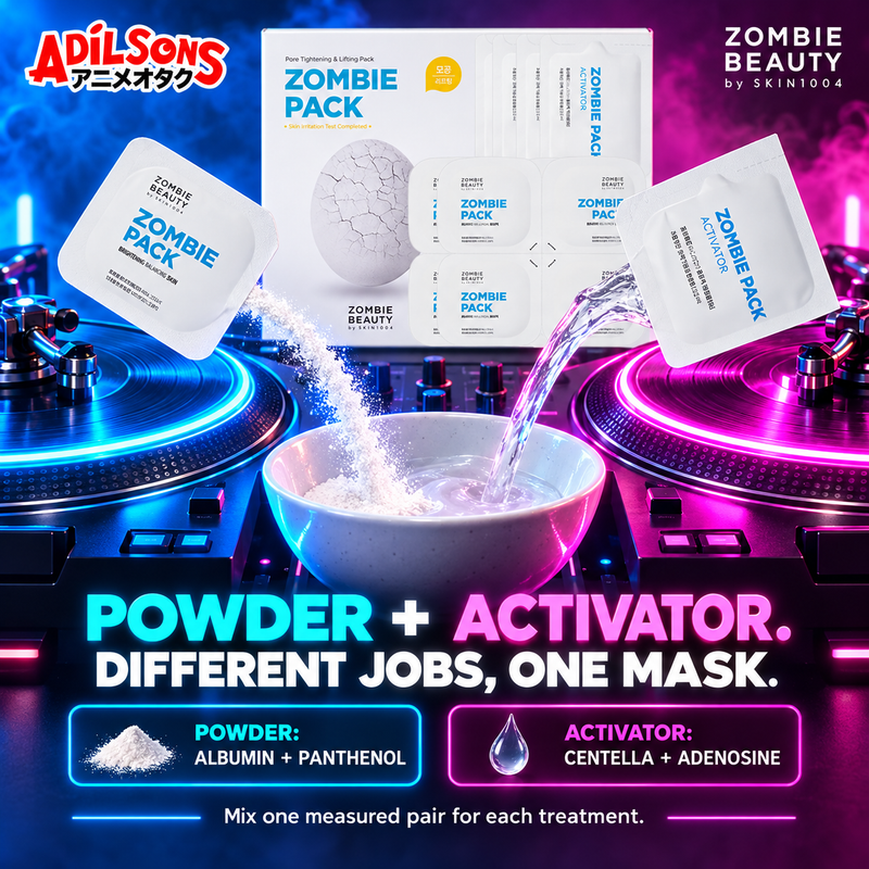 Powder with Albumin and Panthenol pairs with an activator containing Centella and Adenosine.
