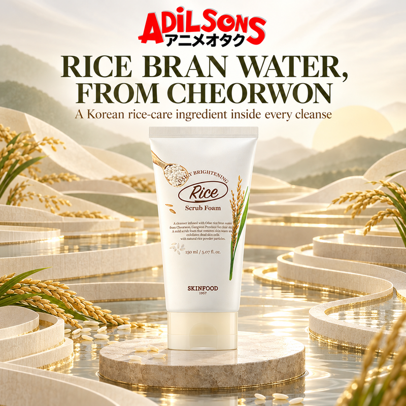 Adilsons ad for SKINFOOD Rice Daily Brightening Scrub Foam 150ml: RICE BRAN WATER, FROM CHEORWON