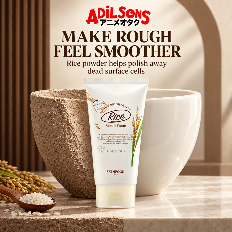 Adilsons ad for SKINFOOD Rice Daily Brightening Scrub Foam 150ml: MAKE ROUGH FEEL SMOOTHER