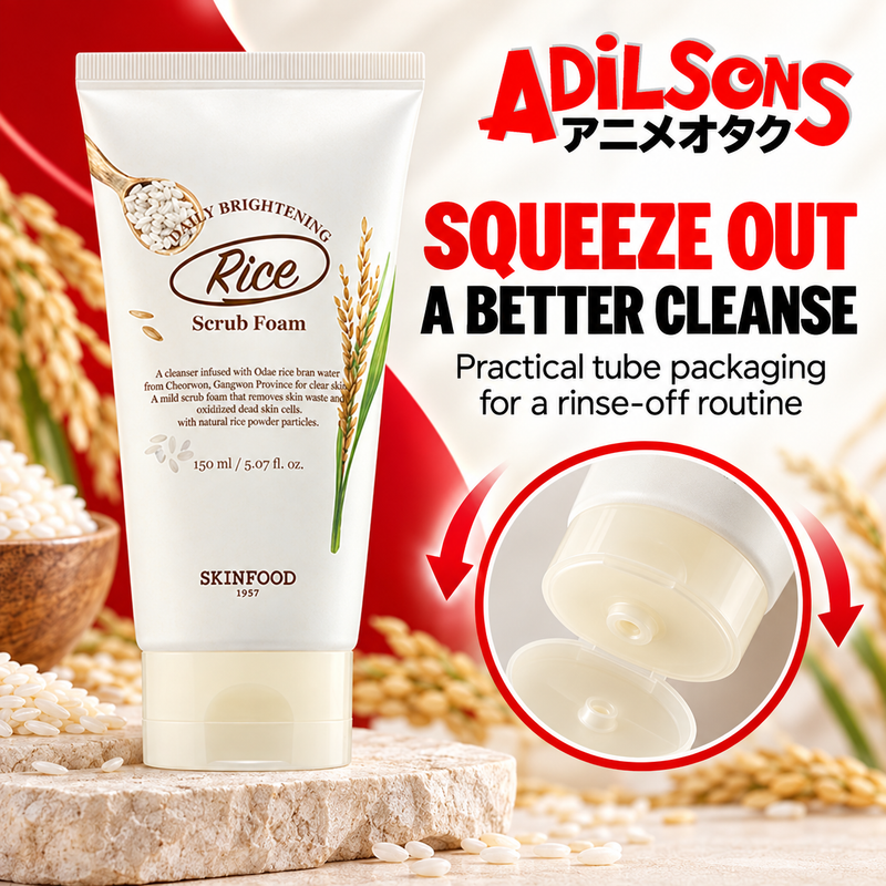 Adilsons ad for SKINFOOD Rice Daily Brightening Scrub Foam 150ml: SQUEEZE OUT A BETTER CLEANSE