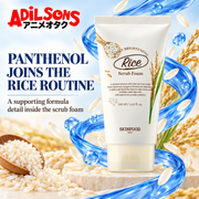 Adilsons ad for SKINFOOD Rice Daily Brightening Scrub Foam 150ml: PANTHENOL JOINS THE RICE ROUTINE
