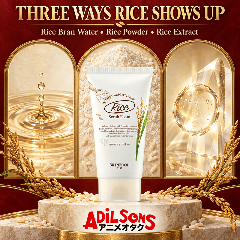 Adilsons ad for SKINFOOD Rice Daily Brightening Scrub Foam 150ml: THREE WAYS RICE SHOWS UP