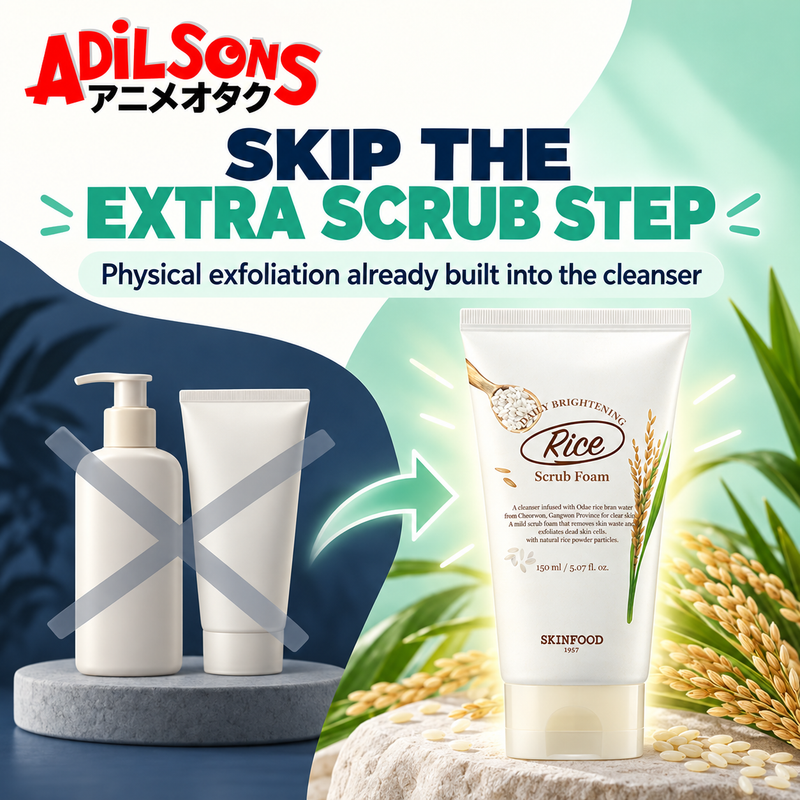 Adilsons ad for SKINFOOD Rice Daily Brightening Scrub Foam 150ml: SKIP THE EXTRA SCRUB STEP