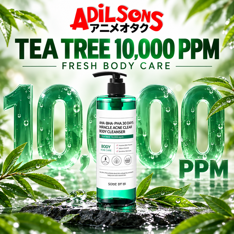 Adilsons Beauty SOME BY MI body cleanser ad: TEA TREE 10,000 PPM — FRESH BODY CARE