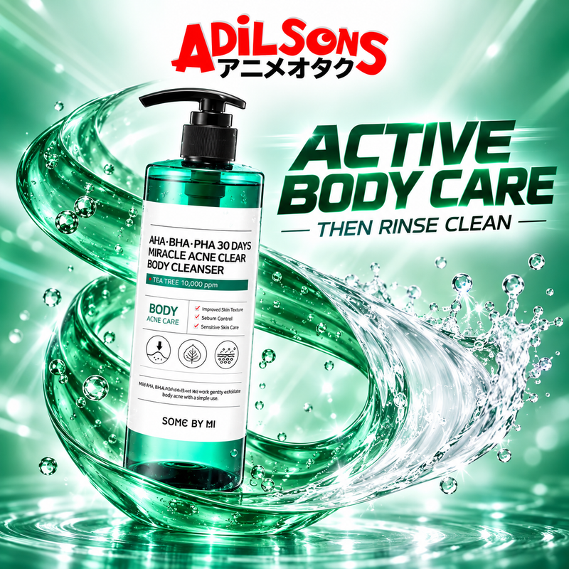 Adilsons Beauty SOME BY MI body cleanser ad: ACTIVE BODY CARE — THEN RINSE CLEAN