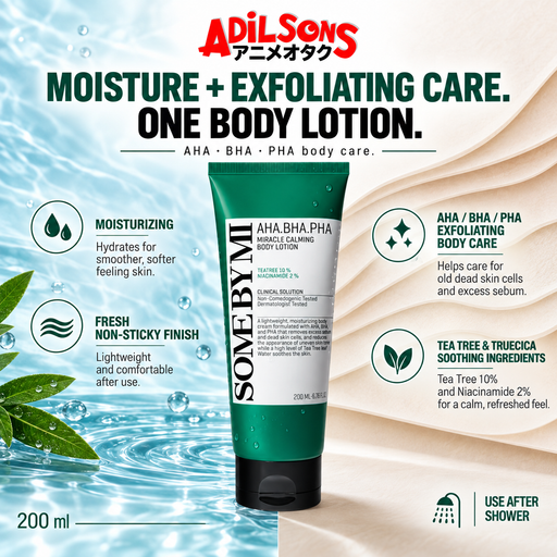 Adilsons Beauty creative for SOME BY MI Miracle Calming Body Lotion 200ML: MOISTURE + EXFOLIATING CARE. ONE BODY LOTION.
