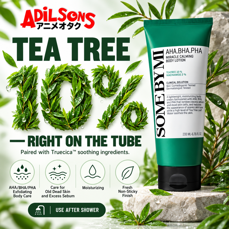 Adilsons Beauty creative for SOME BY MI Miracle Calming Body Lotion 200ML: TEA TREE 10%—RIGHT ON THE TUBE