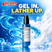 The blue gel cleanser lathers with water before cleansing.