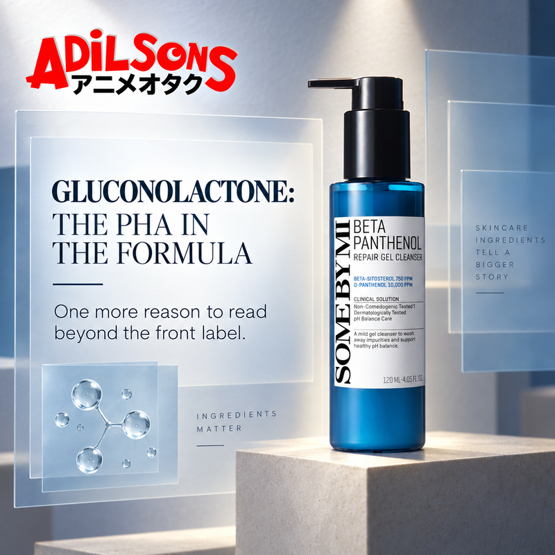 A gallery-style ad highlights gluconolactone as the PHA named in the official formula.