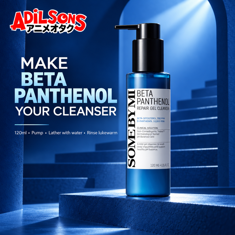 A dramatic architectural hero presents the 120ml pump cleanser and official rinse directions.