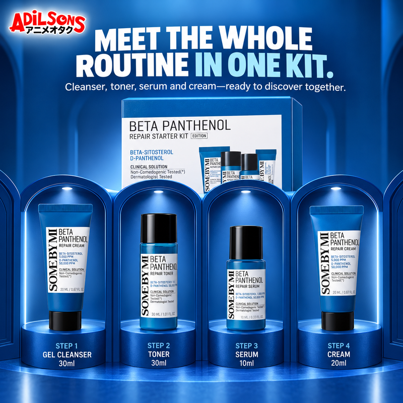 MEET THE WHOLE ROUTINE IN ONE KIT. Cleanser, toner, serum and cream—ready to discover together.