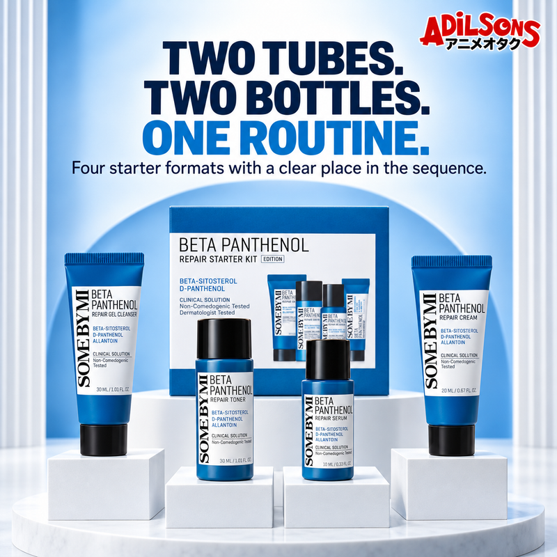 TWO TUBES. TWO BOTTLES. ONE ROUTINE. Four starter formats with a clear place in the sequence.