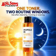 Adilsons ad for SOME BY MI Propolis B5 Glow Barrier Calming Toner 150ml: ONE TONER. TWO ROUTINE WINDOWS.