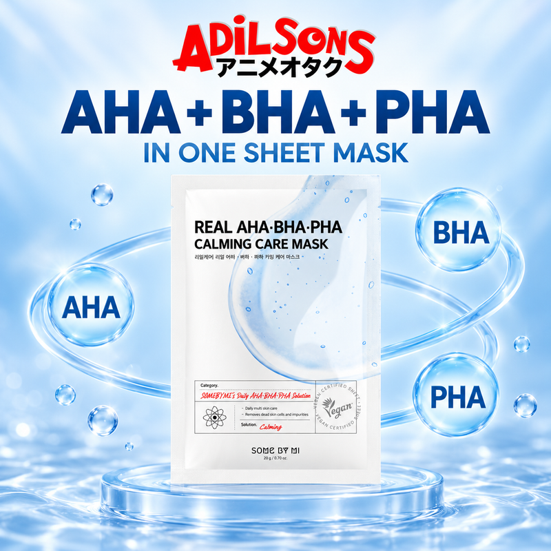 Adilsons Beauty SOME BY MI AHA-BHA-PHA mask ad: AHA + BHA + PHA — IN ONE SHEET MASK