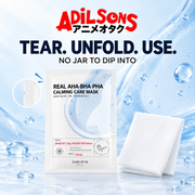 Adilsons Beauty SOME BY MI AHA-BHA-PHA mask ad: TEAR. UNFOLD. USE. — NO JAR TO DIP INTO