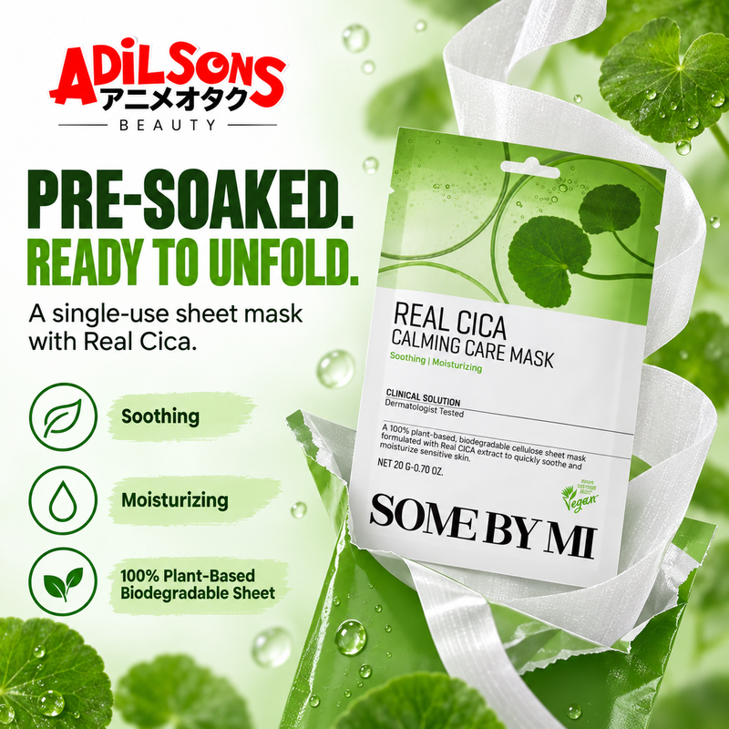 Adilsons creative for SOME BY MI Real Cica Calming Care Mask 20G — PRE-SOAKED. READY TO UNFOLD.