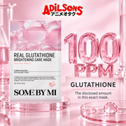 The exact mask beside luminous 100 ppm typography for its disclosed glutathione amount.
