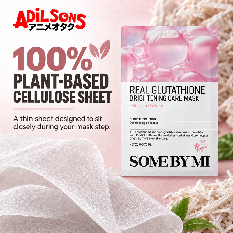 Cellulose fibres illustrate the mask’s 100% plant-based sheet material.