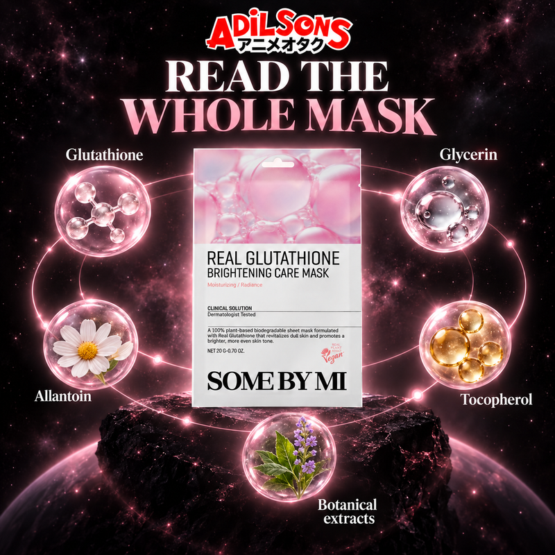 A pink constellation connects glutathione, glycerin, allantoin, tocopherol and botanical extracts.