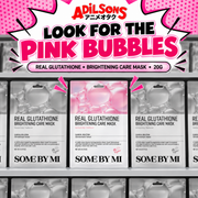 A pop-art shelf makes the exact pink-bubble pouch easy to recognize.