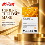 SOME BY MI Real Honey Luminous Care Mask 20g on a golden art-deco pedestal with sales headline