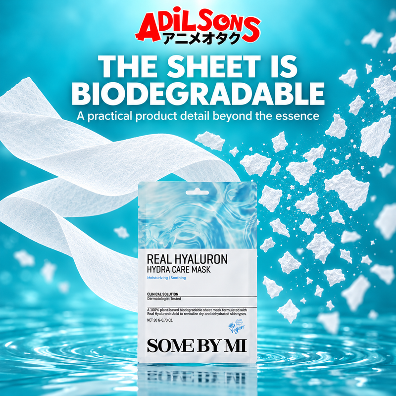 Adilsons ad for SOME BY MI Real Hyaluron Hydra Care Mask 20g: THE SHEET IS BIODEGRADABLE